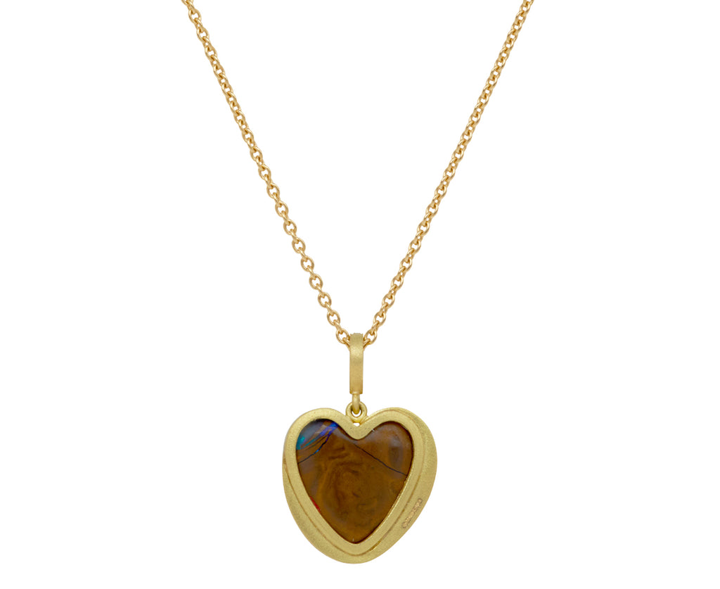 Boulder Opal Heart and Diamond Halo Necklace