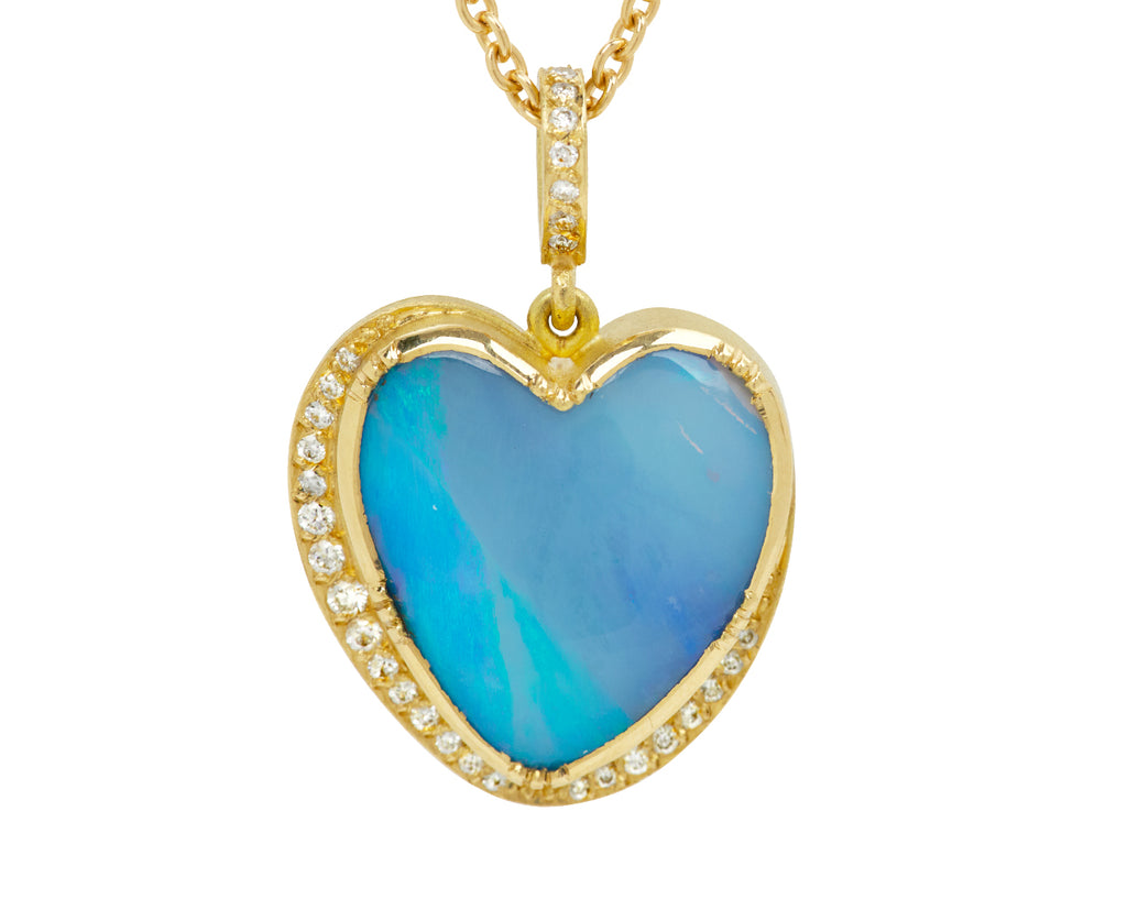 Boulder Opal Heart and Diamond Halo Necklace