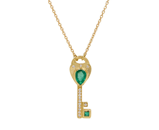 Emerald and Diamond Key Pendant Necklace