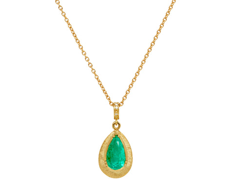Teardrop Emerald Engraved Necklace