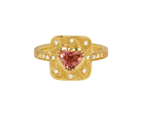 Tourmaline Heart Fern Leaf Ring
