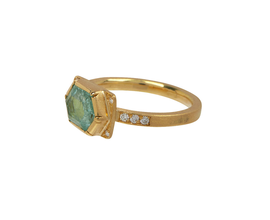 Hexagonal Emerald Shield Ring