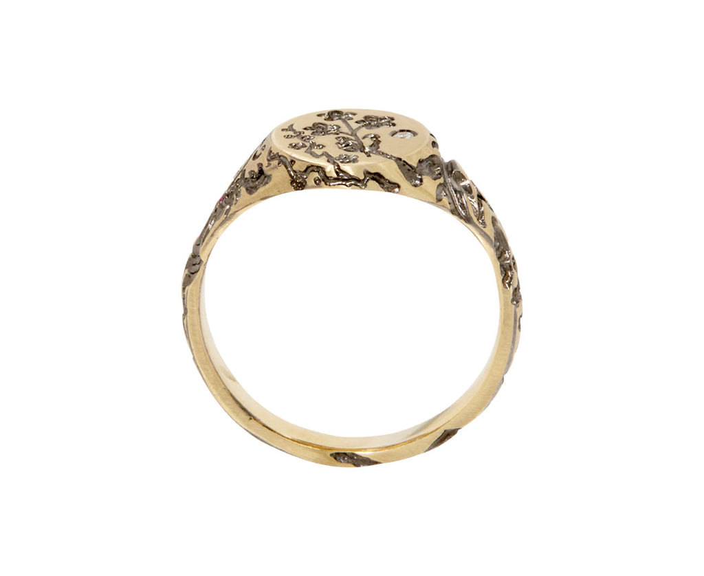 Mini Dragon and Flowers Signet Ring