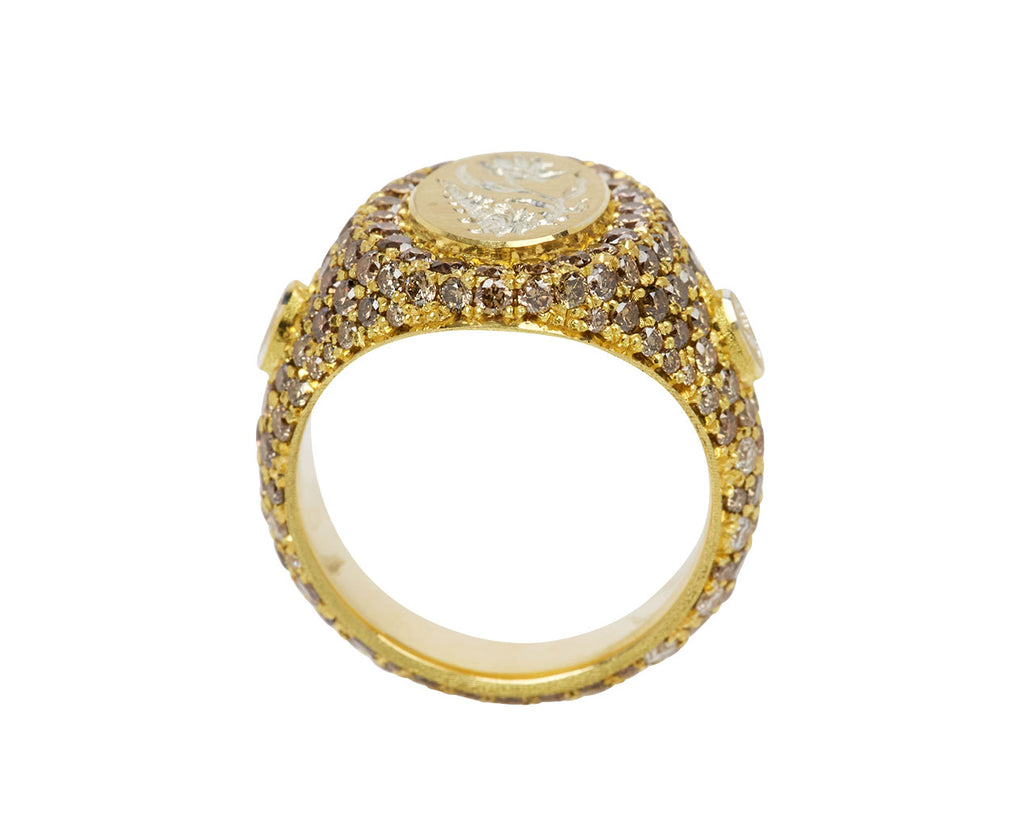 Diamond Flower and Conch Signet Ring