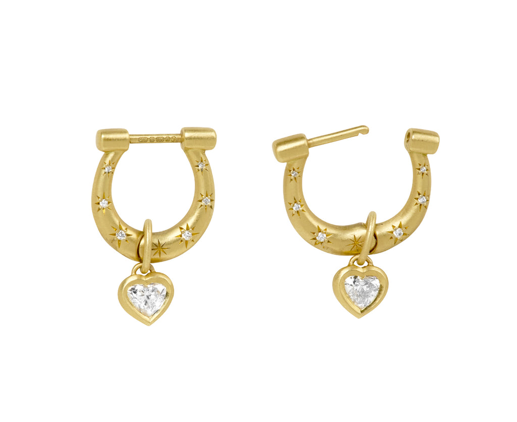 Diamond Sweet Heart Charm Horseclip Hoop Earrings