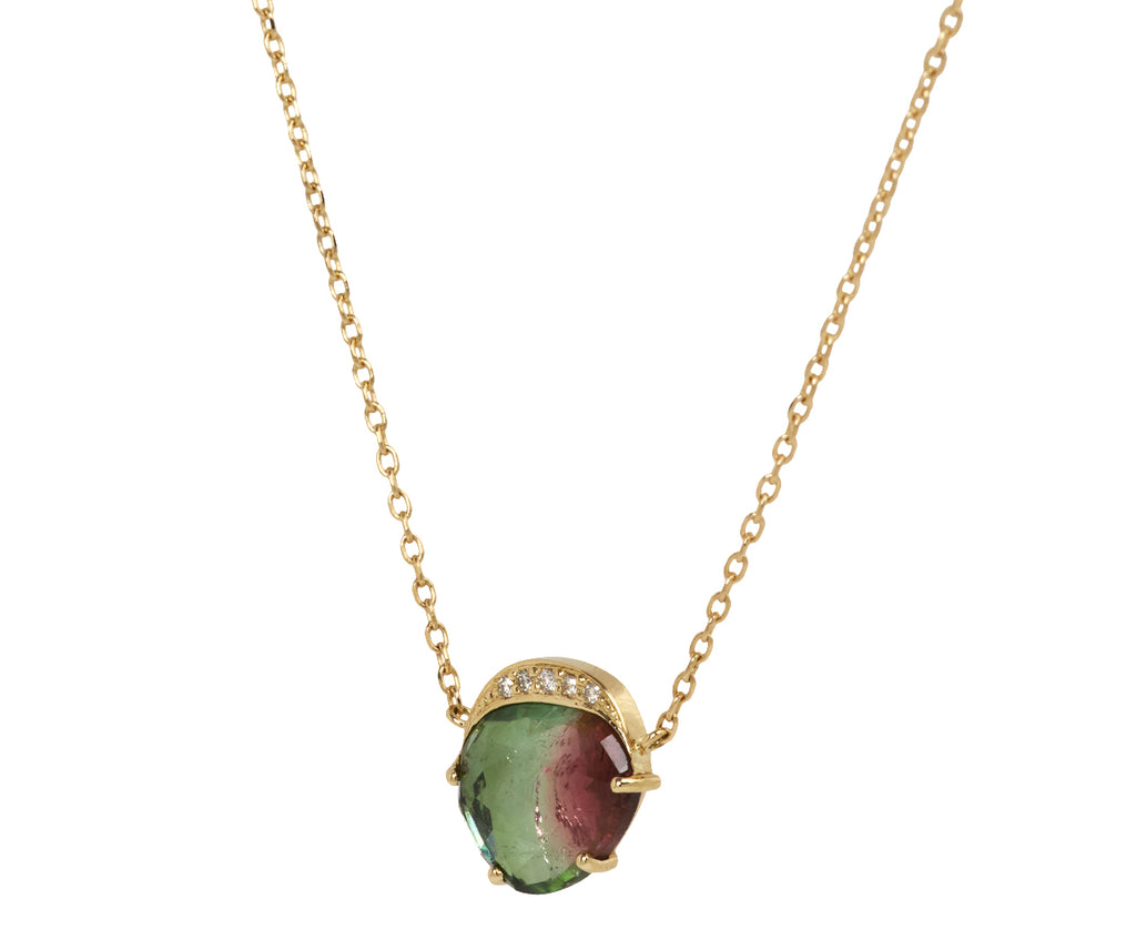 Celine Daoust Watermelon Tourmaline and Diamond Pendant Necklace - Angled View