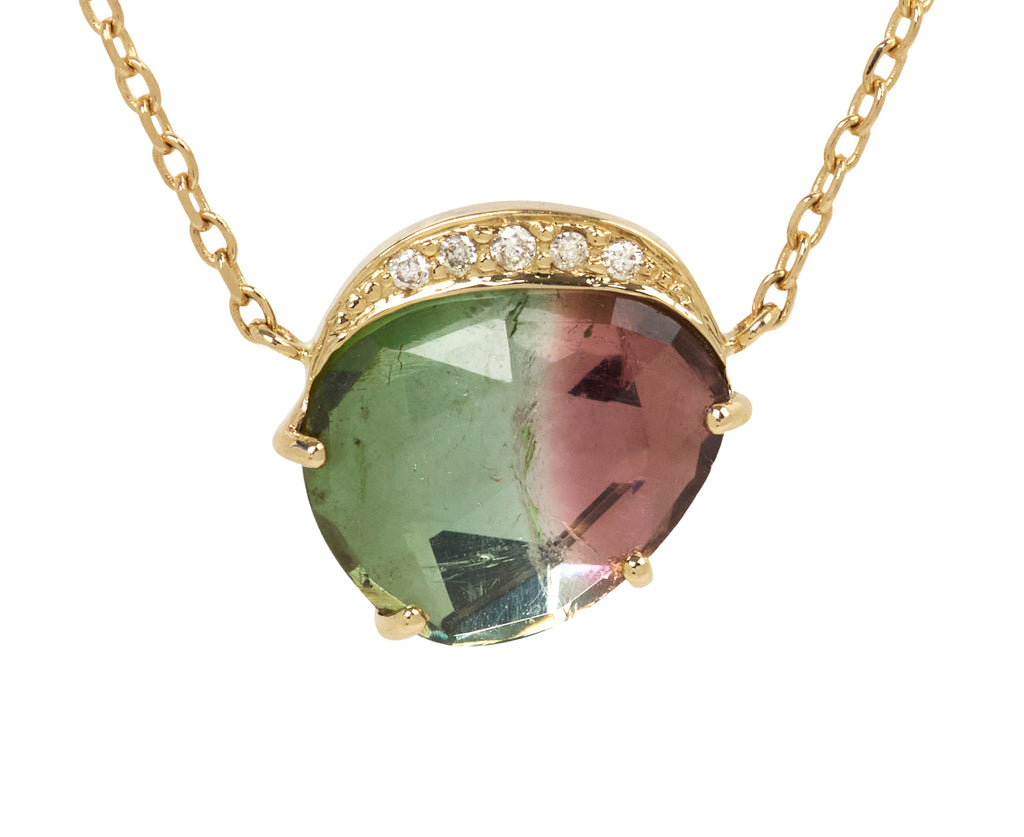 Celine Daoust Watermelon Tourmaline and Diamond Pendant Necklace - Closeup