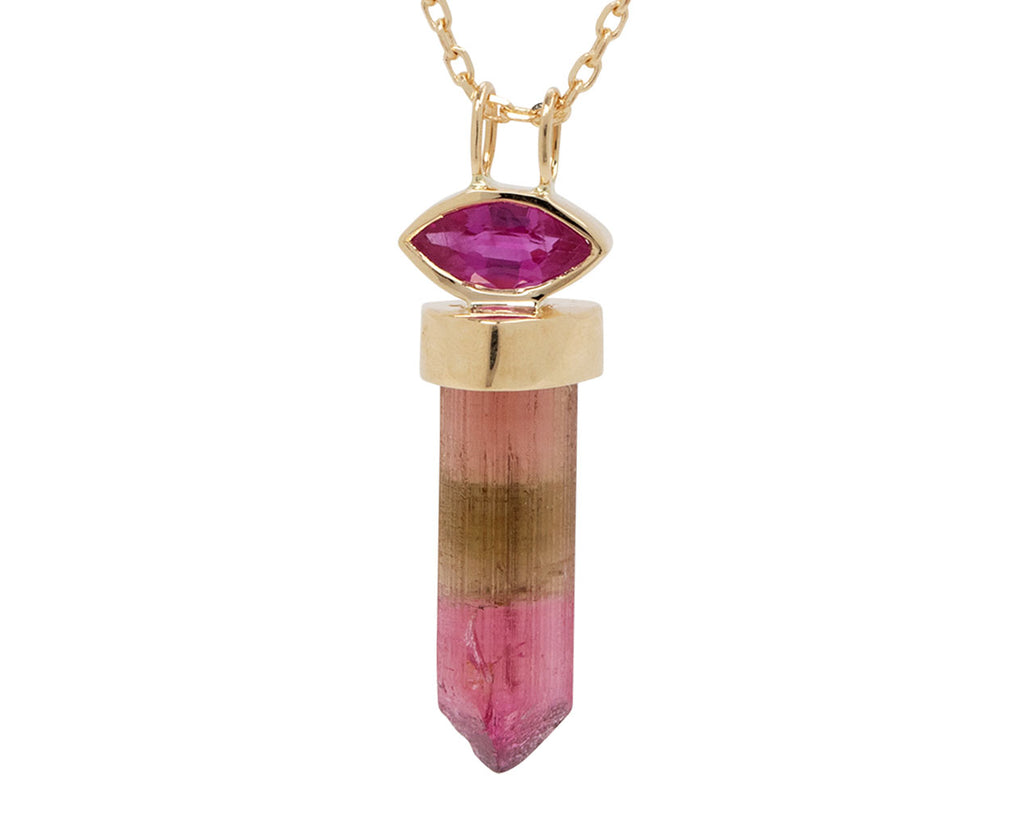 Celine Daoust Marquise and Pencil Tourmaline Pendant Necklace - Closeup