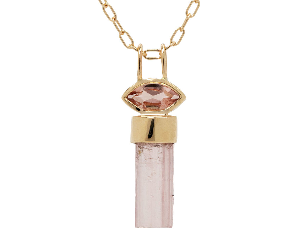 Celine Daoust Marquise and Natural Pencil Tourmaline Pendant Necklace - Closeup