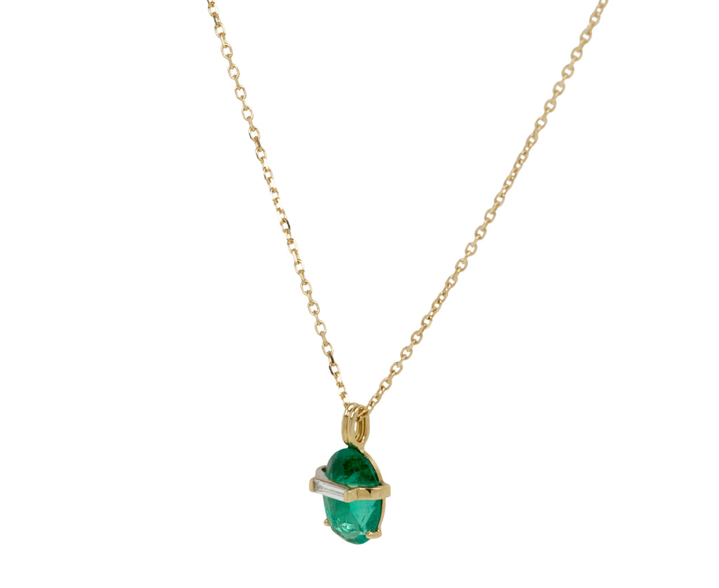 Celine Daoust Emerald and Diamond Pendant Necklace - Side View