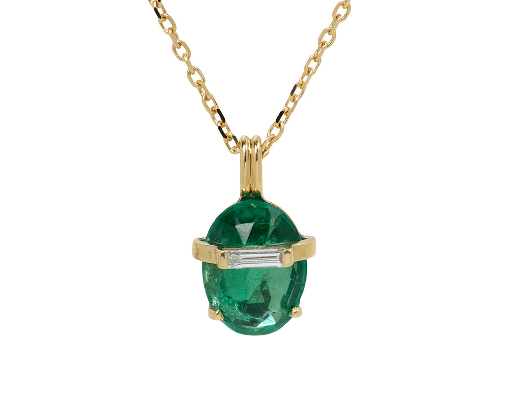 Celine Daoust Emerald and Diamond Pendant Necklace - Closeup