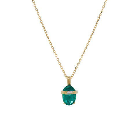 Celine Daoust Emerald and Diamond Line Pendant Necklace