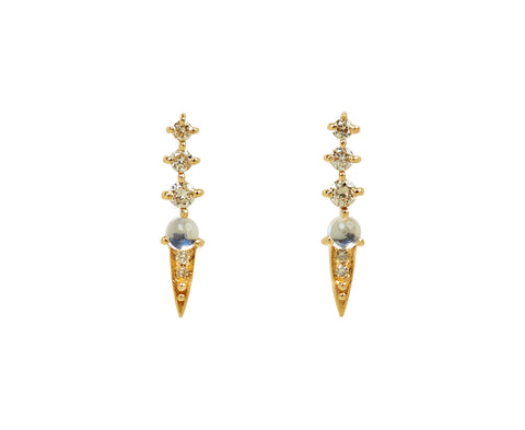 Celine Daoust Diamond and Moonstone Spike Stud Earrings