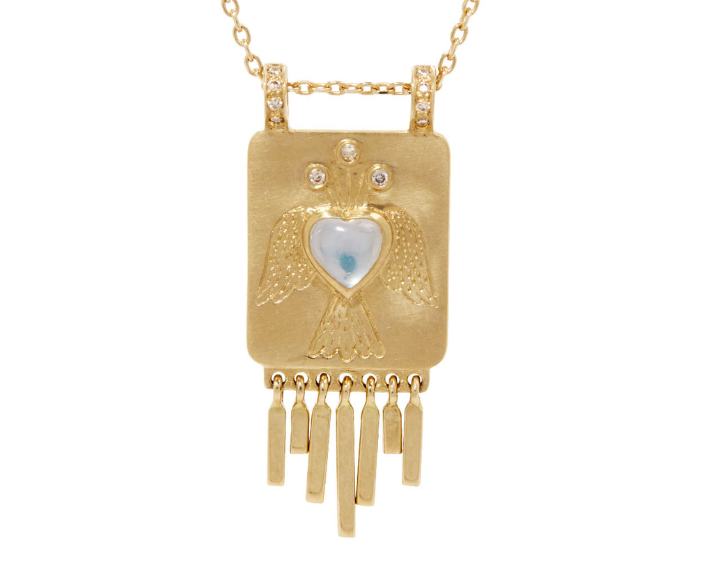 Celine Daoust Moonstone Heart and Angel Necklace - Closeup