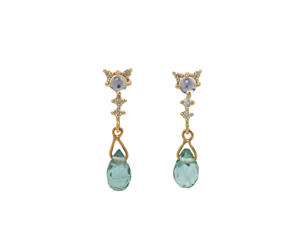 Celine Daoust Moonstone, Sapphire and Diamond Stud Drop Earrings