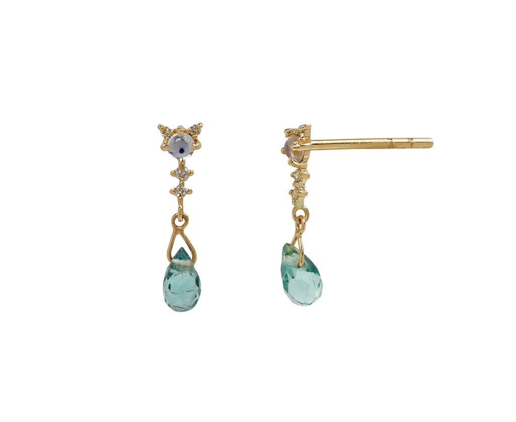 Celine Daoust Moonstone, Sapphire and Diamond Stud Drop Earrings - Side View