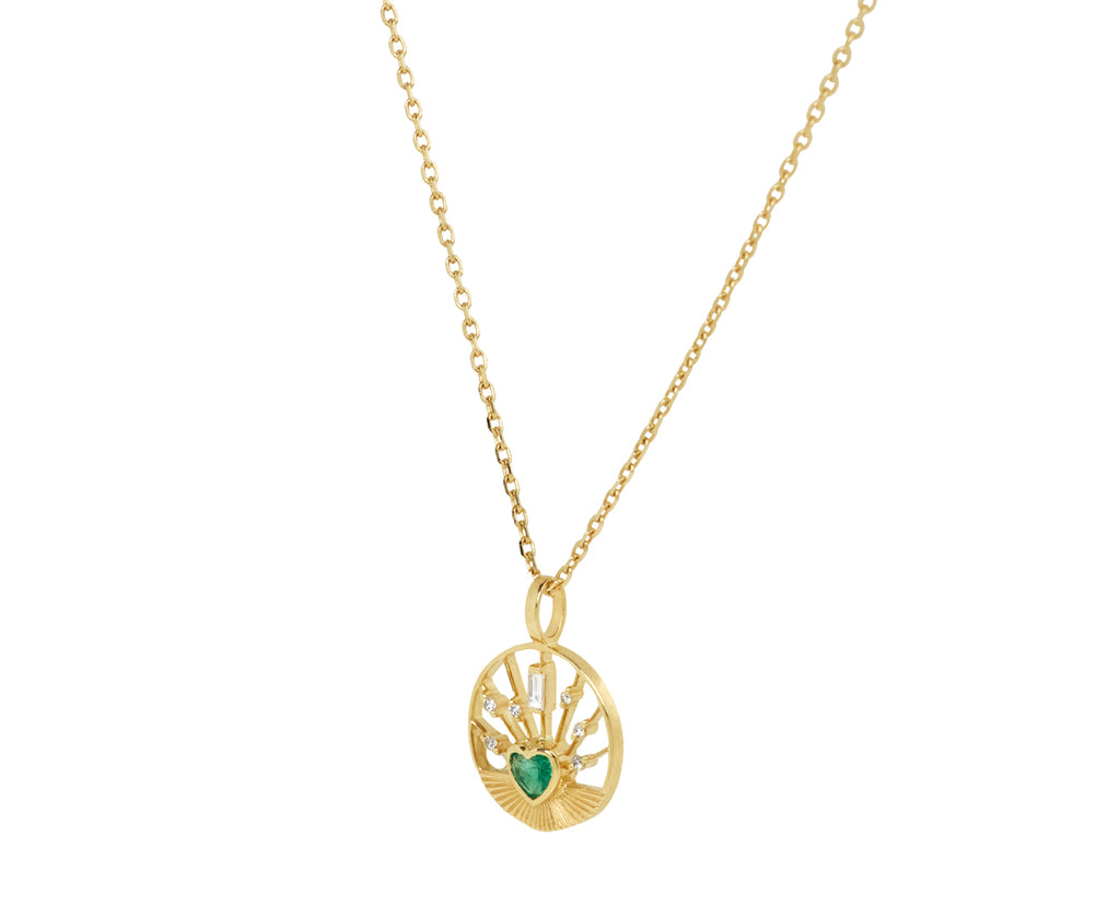 Celine Daoust Emerald Heart and Sun Pendant Necklace - Side View