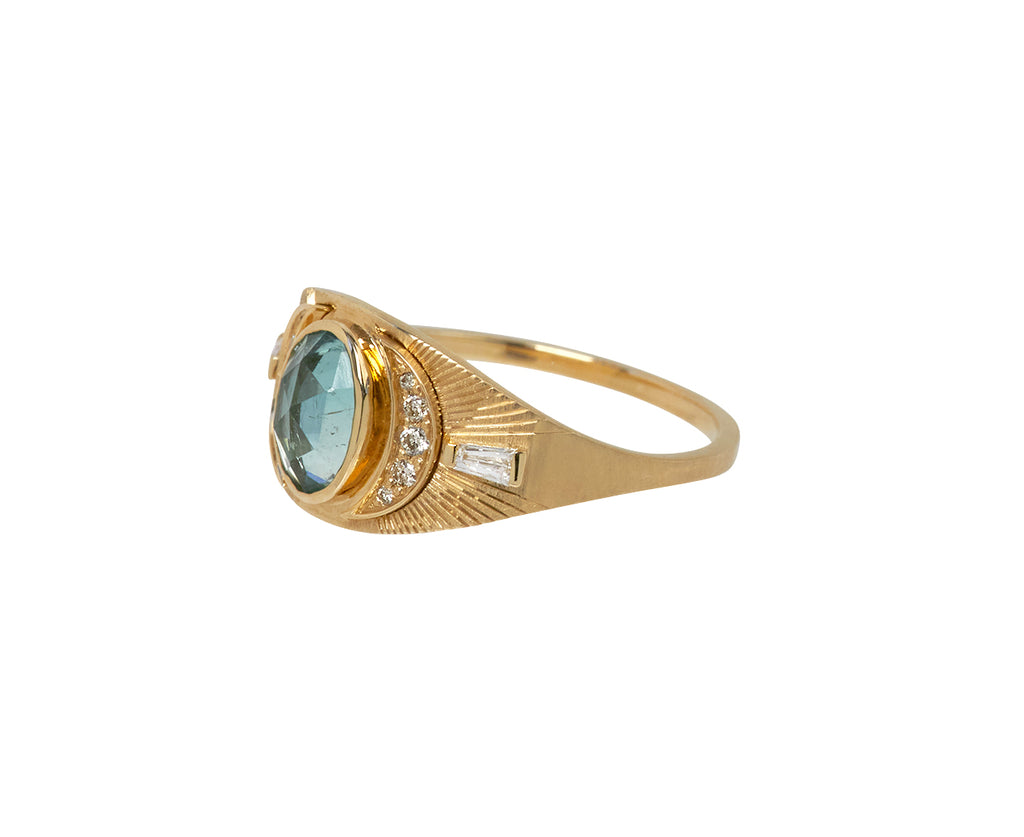 Celine Daoust Rose Cut Tourmaline and Diamond Moon Ring - Angled View