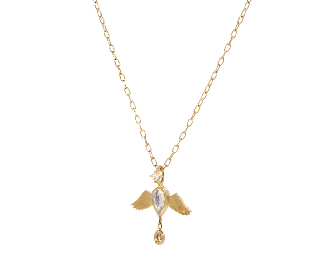 Celine Daoust Moonstone and Diamond Bird Pendant Necklace - Angled View