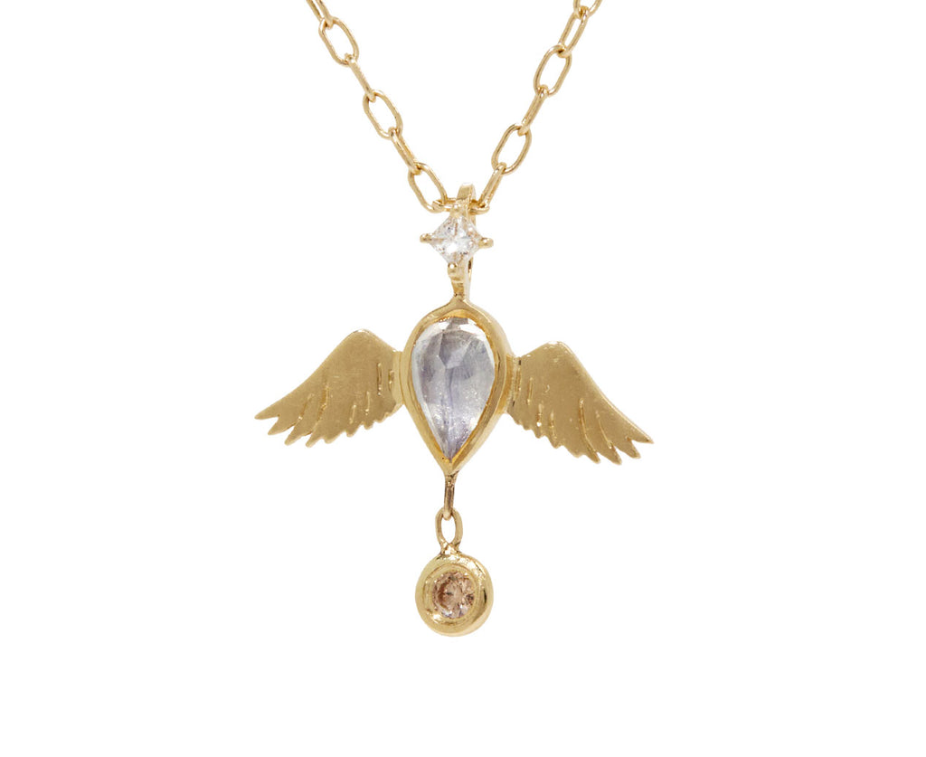 Celine Daoust Moonstone and Diamond Bird Pendant Necklace - Closeup