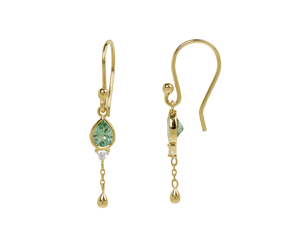Celine Daoust Tourmaline and Trillion Cut Diamond Earrings - Side View