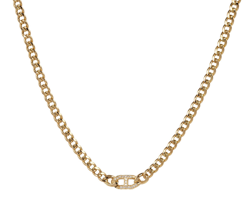 Zoë Chicco Curb Chain Necklace with Pave Oval Center Link