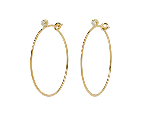 Diamond Top Hammered Wire Hoop Earrings