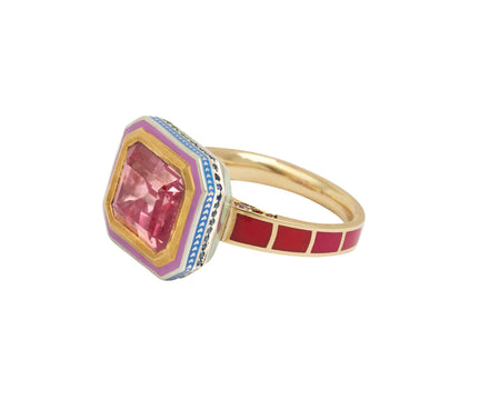 Silver Tile Pink Sapphire Rainbow Imperial Ring