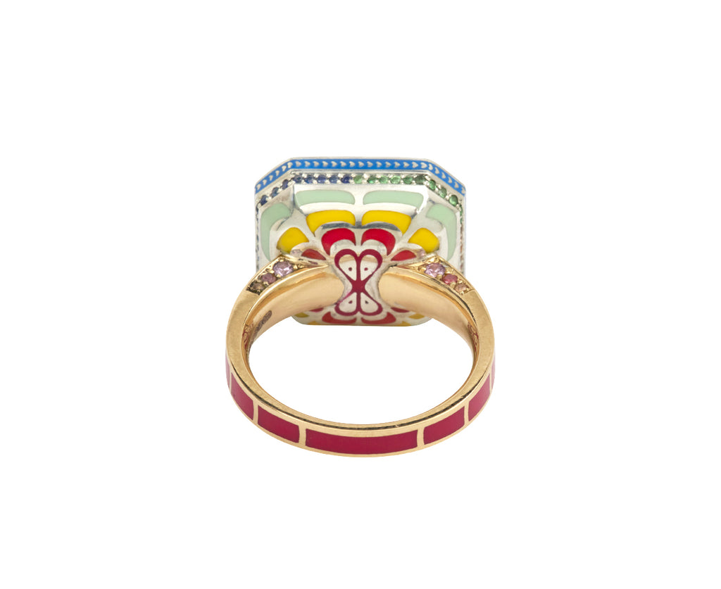 Silver Tile Pink Sapphire Rainbow Imperial Ring