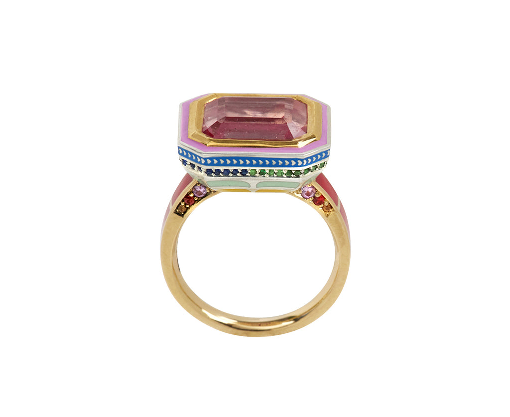 Silver Tile Pink Sapphire Rainbow Imperial Ring