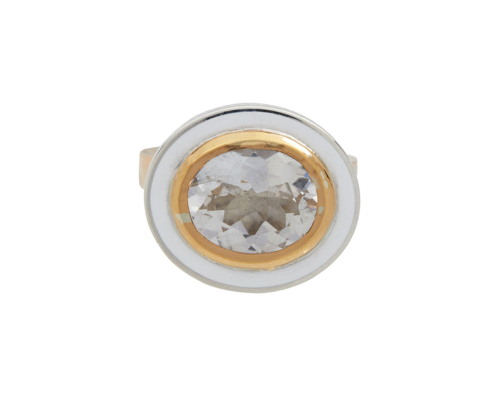 Oval White Topaz Silver Tile Ring