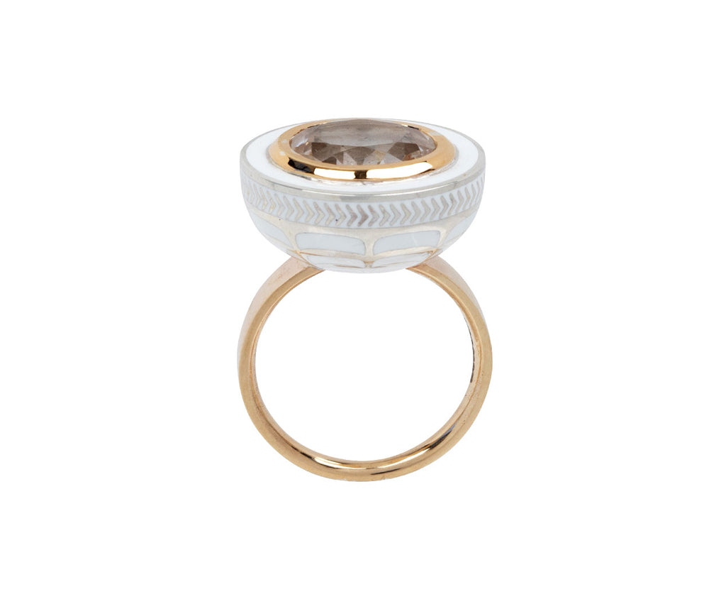 Oval White Topaz Silver Tile Ring