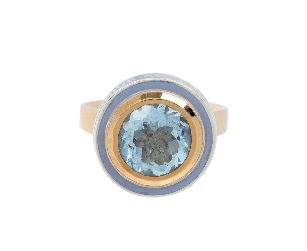 Silver Tile Round Aquamarine Ring