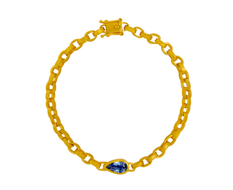 Pear Blue Sapphire Signature Chain Bracelet
