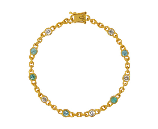 Paraiba and Old Mine Cut Diamond Fairy Chain Bracelet