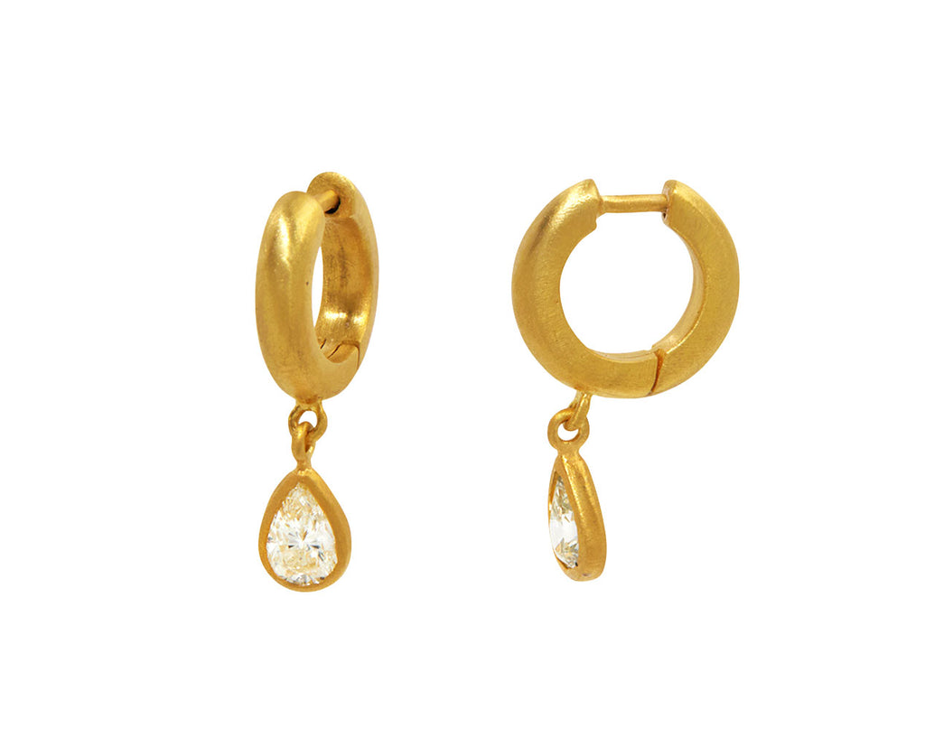 Pear Diamond Drop Mini Signature Hoop Earrings