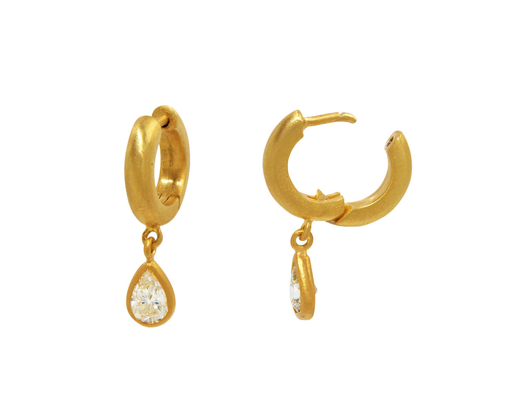 Pear Diamond Drop Mini Signature Hoop Earrings