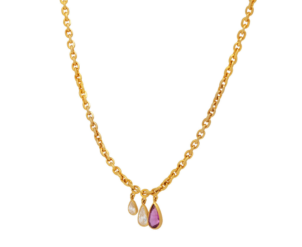 Triple Pear Diamond and Pink Sapphire Fairy Chain Necklace