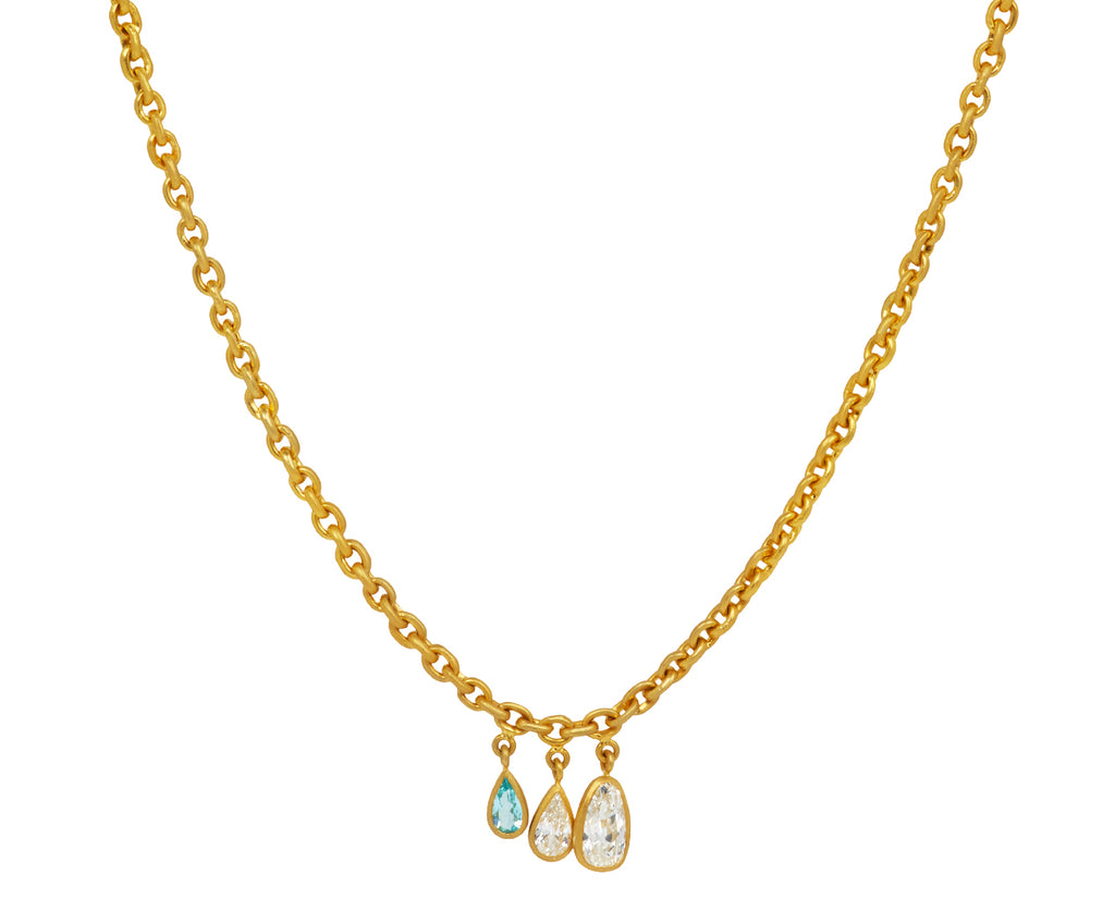 Triple Pear Diamond and Paraiba Tourmaline Gem Drop Necklace