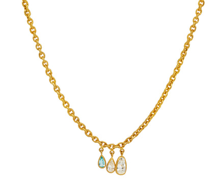 Triple Pear Diamond and Paraiba Tourmaline Gem Drop Necklace