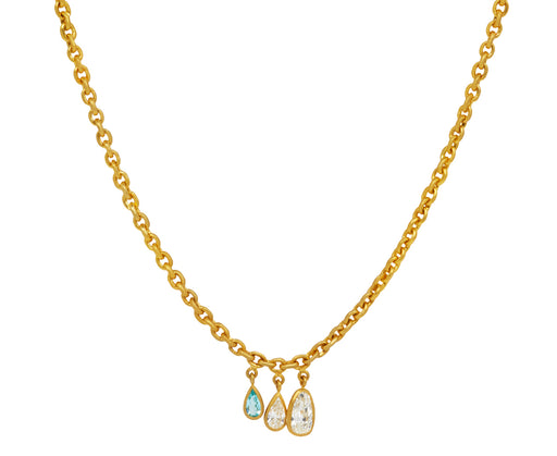 Triple Pear Diamond and Paraiba Tourmaline Gem Drop Necklace