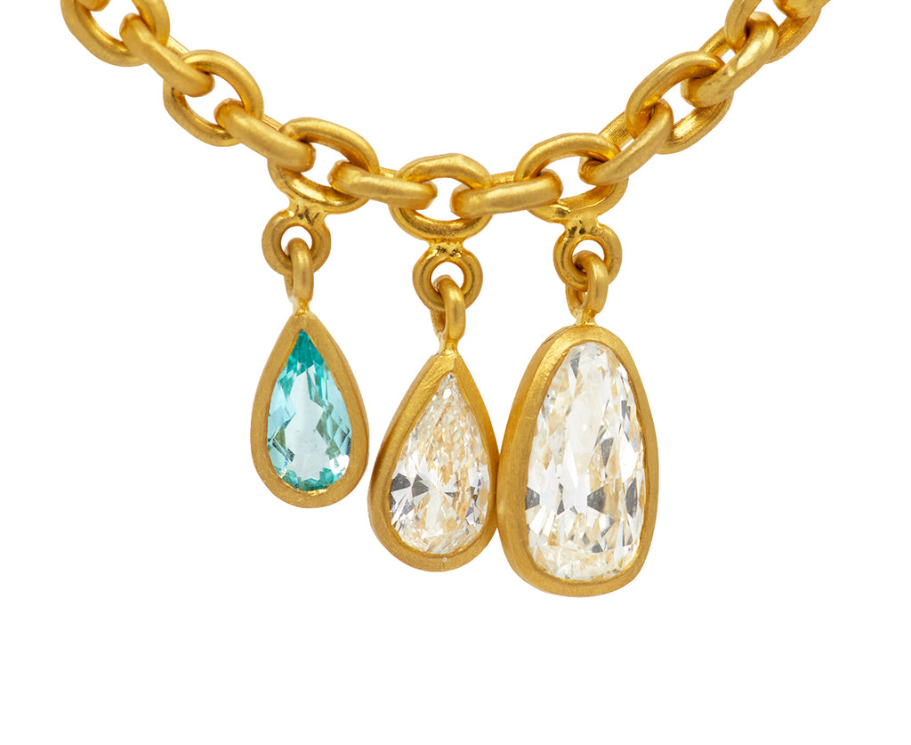 Triple Pear Diamond and Paraiba Tourmaline Gem Drop Necklace