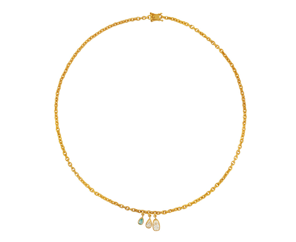 Triple Pear Diamond and Paraiba Tourmaline Gem Drop Necklace