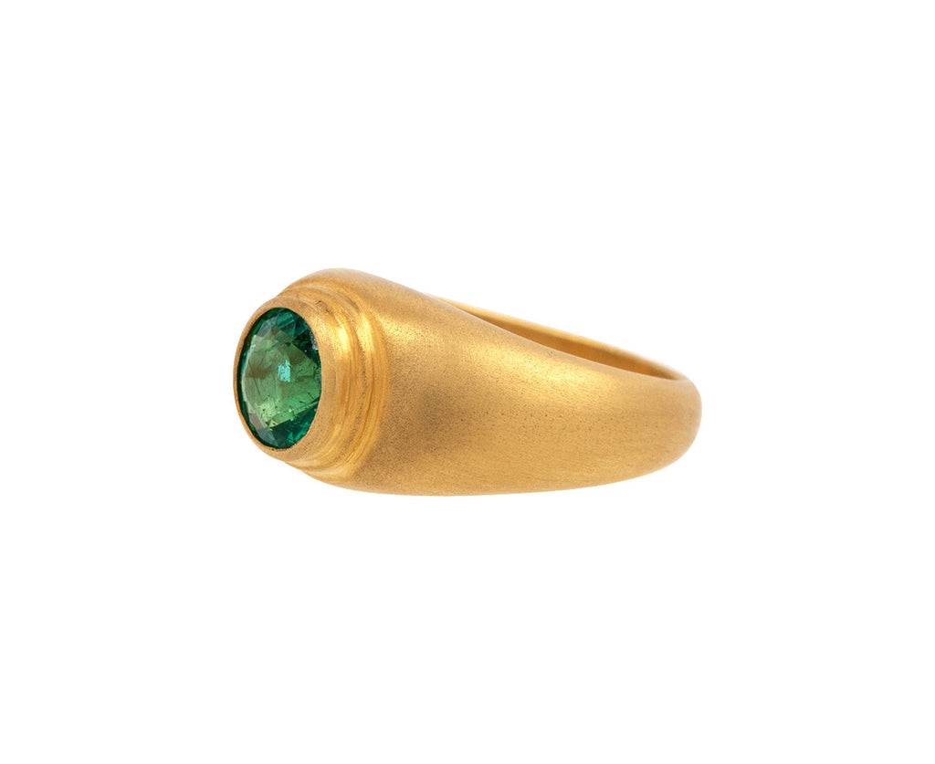 Round Emerald Ziggurat Signet Ring