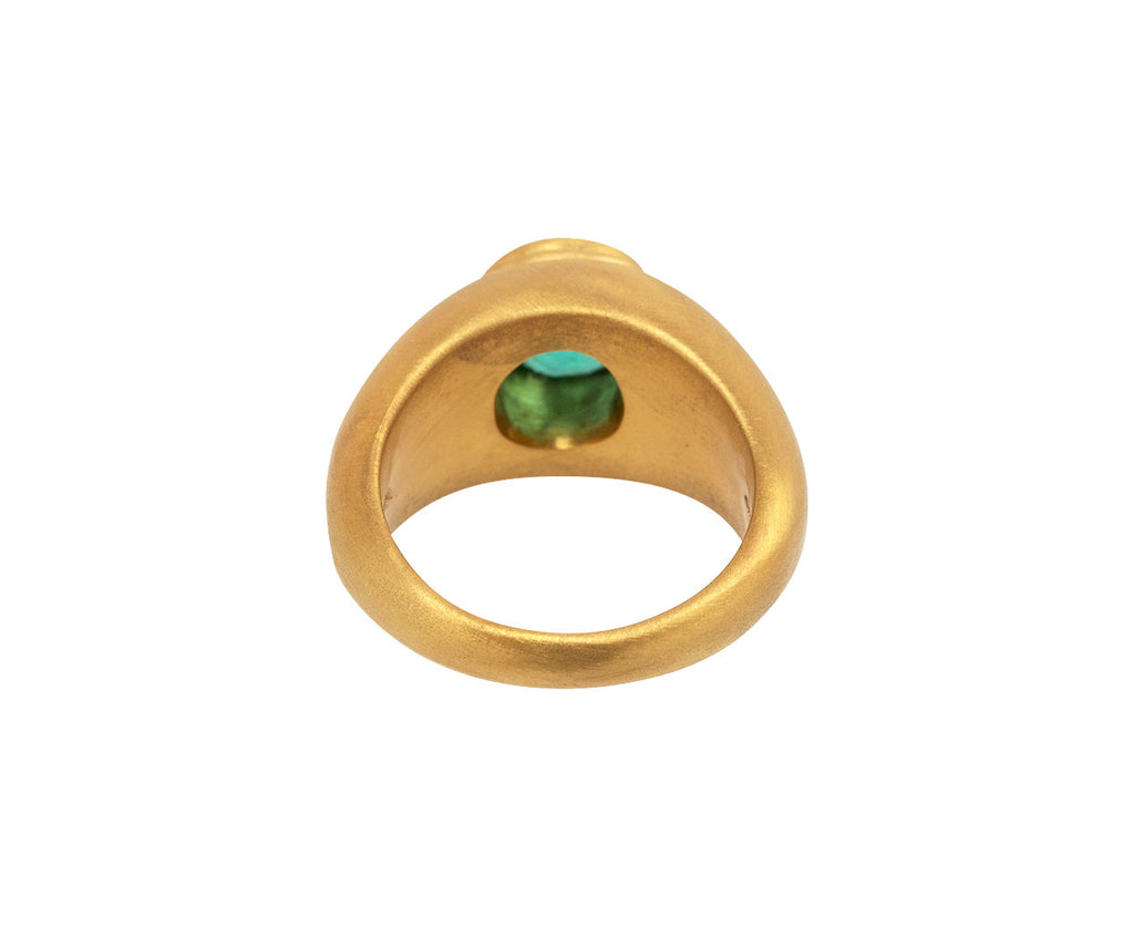 Round Emerald Ziggurat Signet Ring