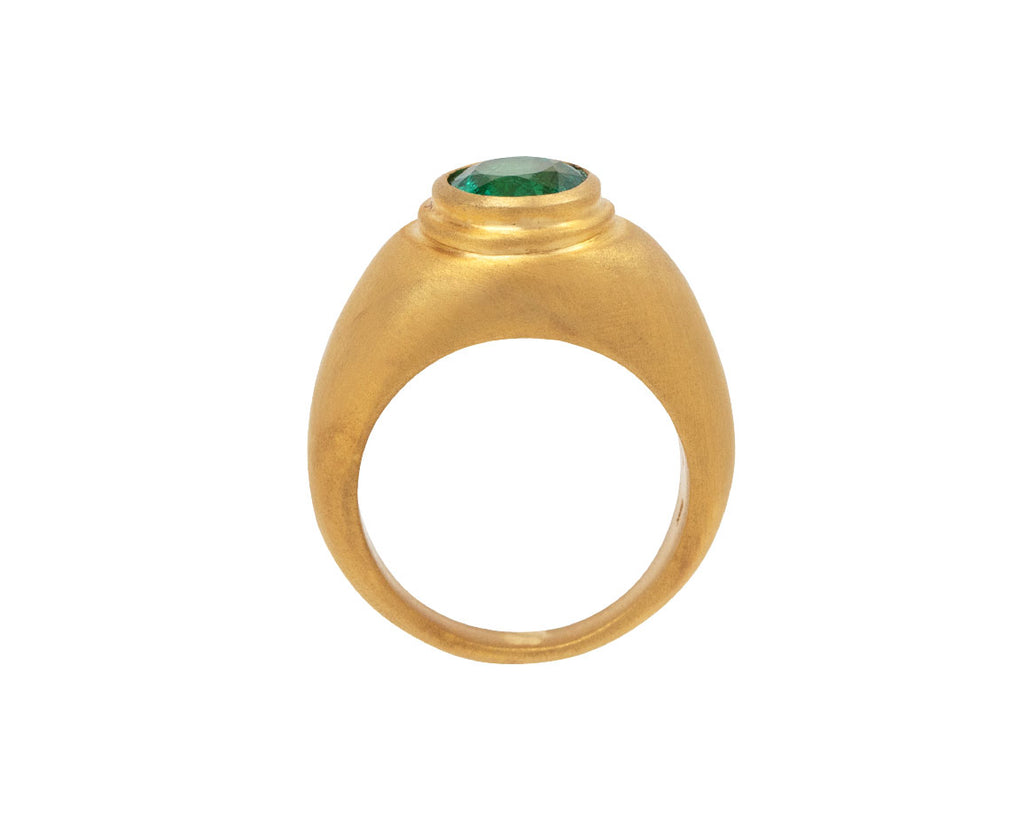 Round Emerald Ziggurat Signet Ring
