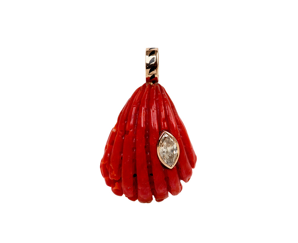 Dezso Carved Coral Anadara Shell and Marquise Diamond Pendant ONLY