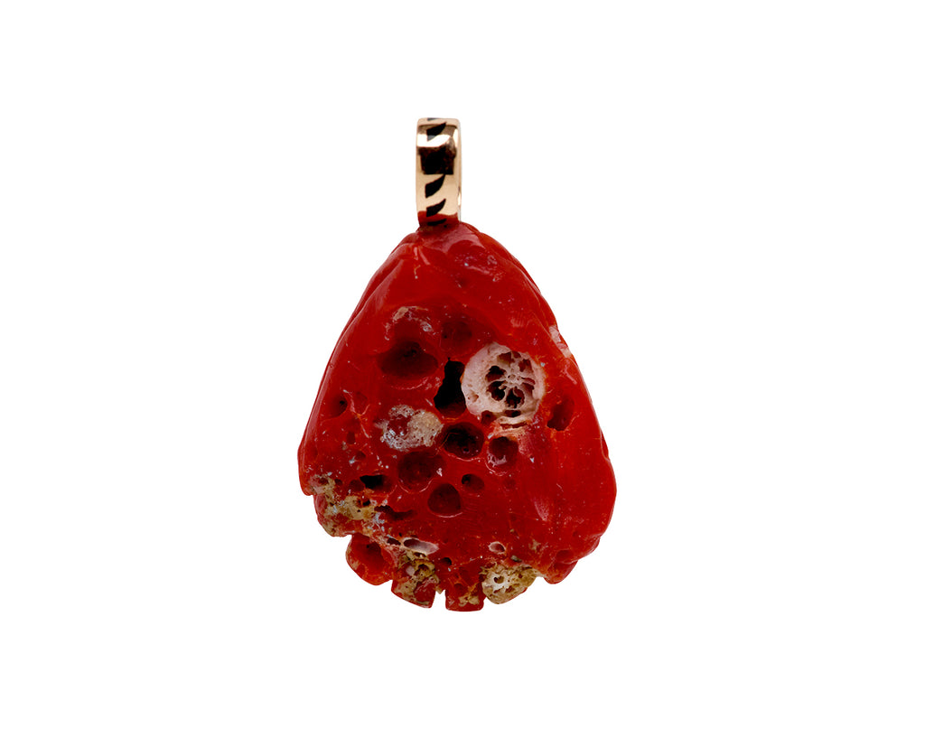 Dezso Carved Coral Anadara Shell and Marquise Diamond Pendant ONLY - Back View