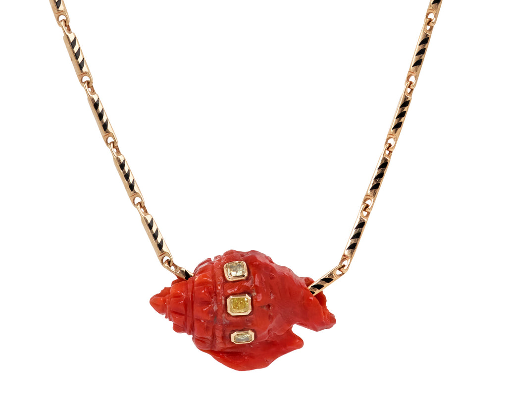 Dezso Carved Coral Conch Shell and Diamond Bead ONLY - Closeup