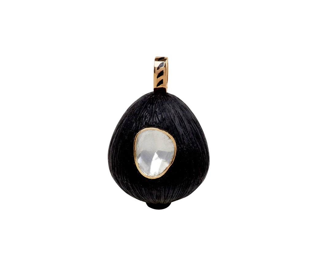 Dezso Carved Ebony Wood Coquito Shell and Polki Diamond Pendant ONLY